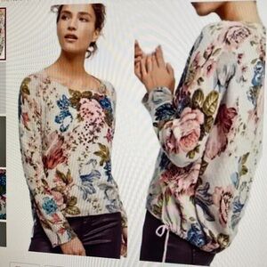 Angel if the North Anthropologie Wool Blend Floral Embroidered Sweater size LP